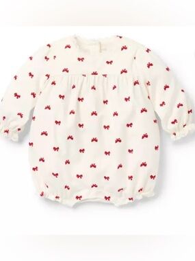 Janie and Jack Cream Bubble Romper with Red Bow Accents